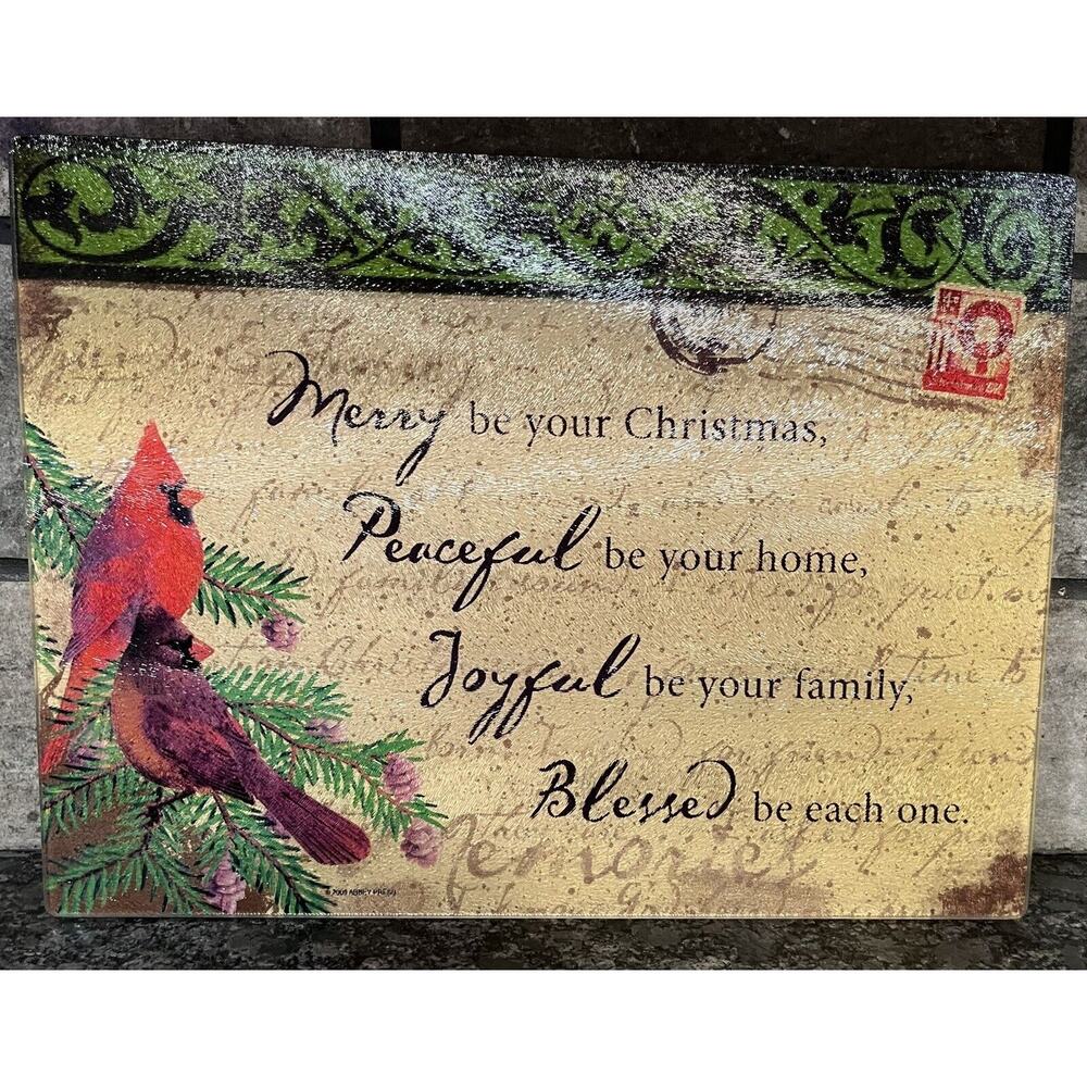 Abbey Press “Merry Be Your Christmas…” Tempered Glass Cutting Board Cardinals